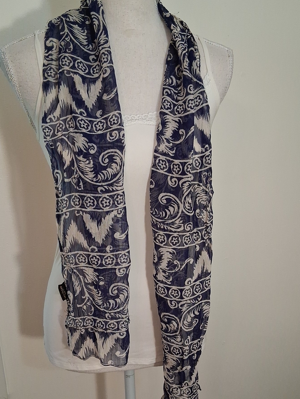 Lightweight Navy and White Patterned Women's Scarf
